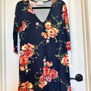 French Grey Floral V-Neck Dress